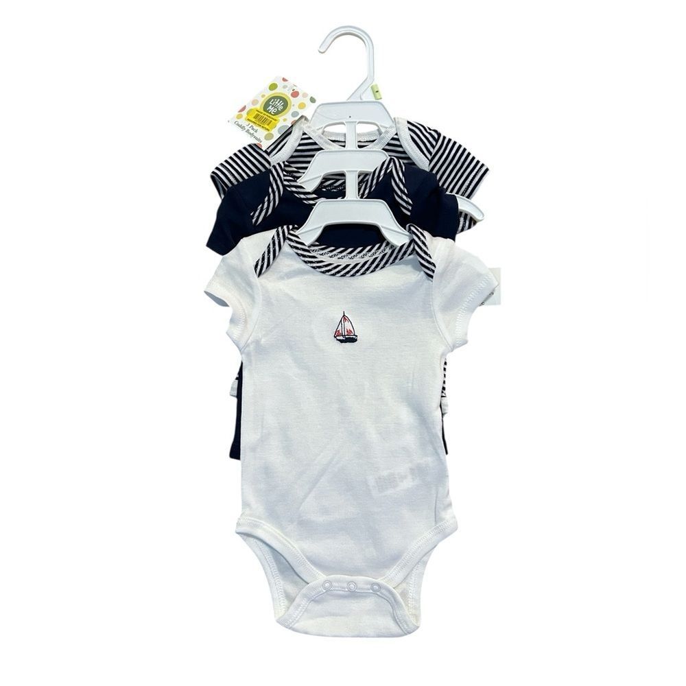 Little Me 100% Cotton Nautical Baby Shortsleeve Onesies Set, 3‎ Months